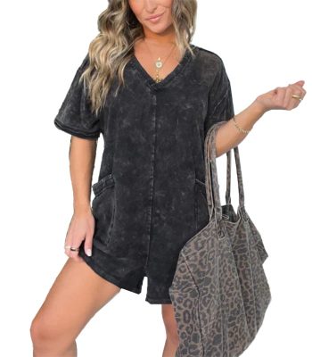 Women's Casual Mineral Washed Tee Romper with Pockets (Buy 2 Free Shipping)