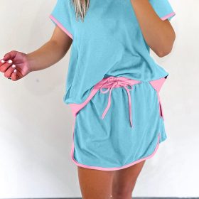 Women's Colorblock Edge Drop Shoulder T-Shirt Skort 2Pcs Set (Buy 2 Free Shipping)